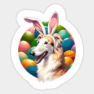 Borzoi with Bunny Ears Celebrates Easter in Style Sticker